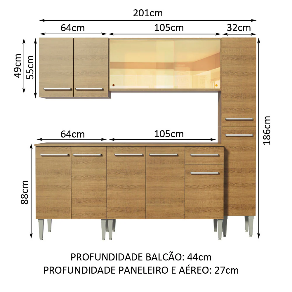 Armário de Cozinha Completa 201cm Rustic Emilly West Madesa 03 - Image 3