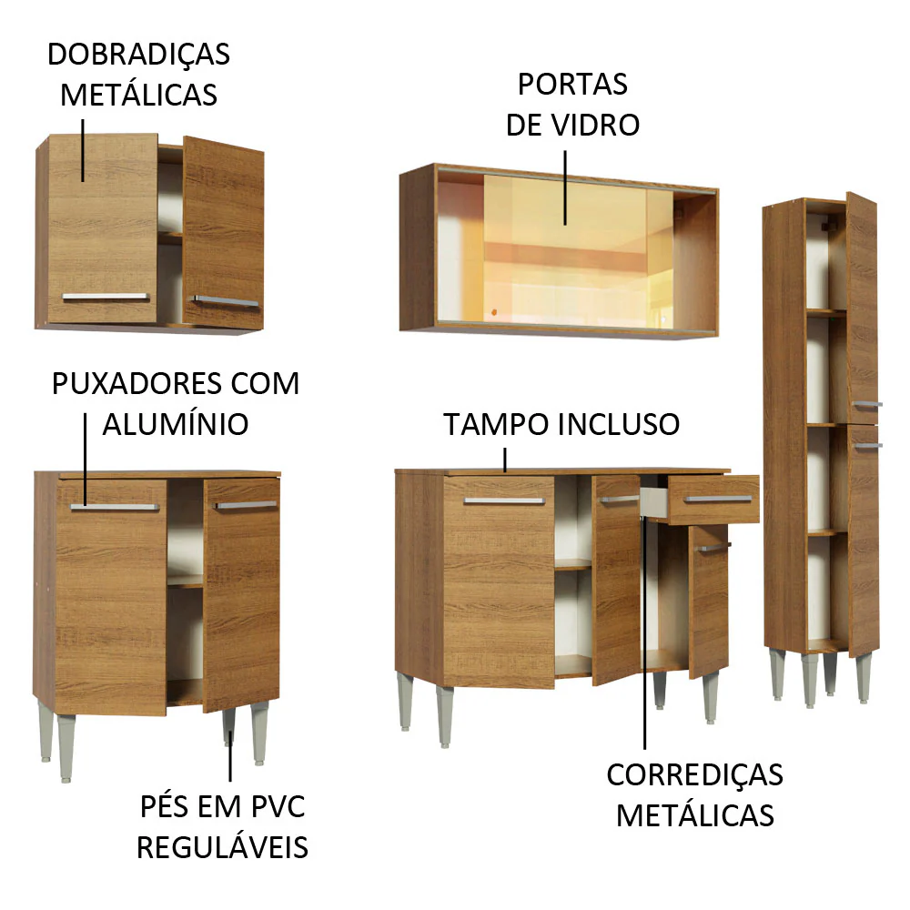Armário de Cozinha Completa 201cm Rustic Emilly West Madesa 03 - Image 4