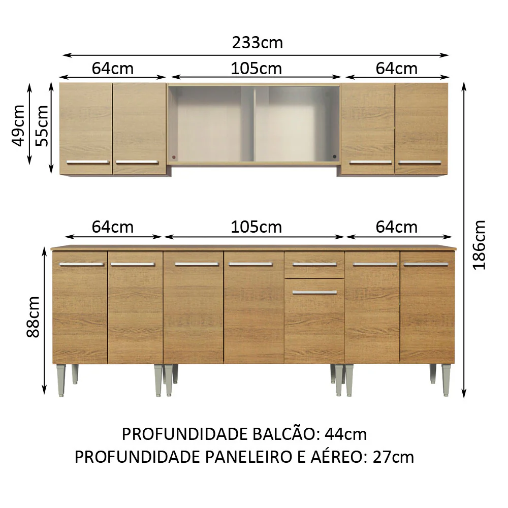 Armário de Cozinha Completa 233cm Rustic Emilly Wind Madesa 02 - Image 3