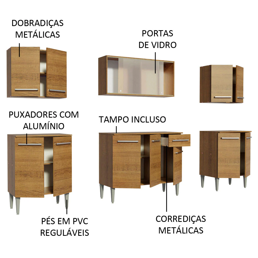 Armário de Cozinha Completa 233cm Rustic Emilly Wind Madesa 02 - Image 4