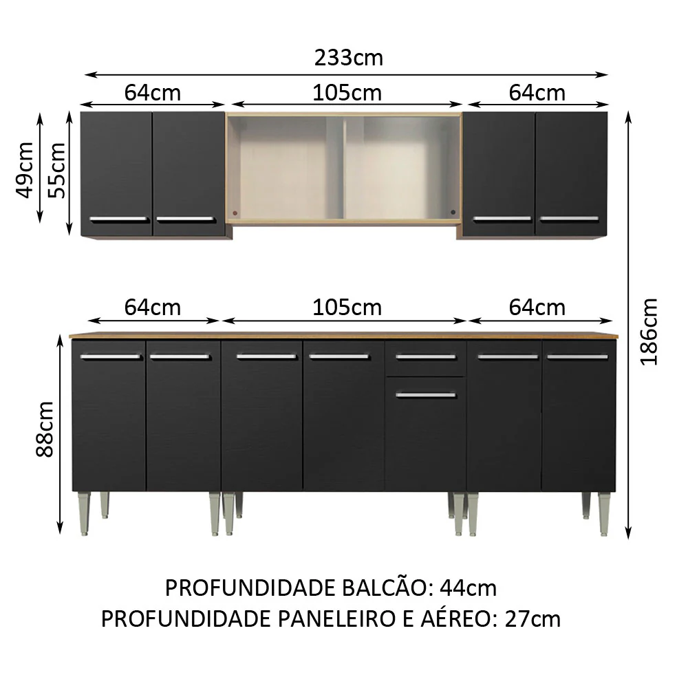 Armário de Cozinha Completa 233cm Rustic/Preto Emilly Wind Madesa 02 - Image 3