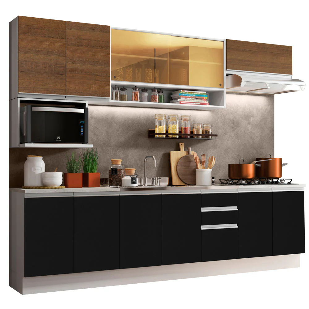 Armário de Cozinha Completa 280cm Branco/Preto/Rustic Genova Madesa 04 - Image 2
