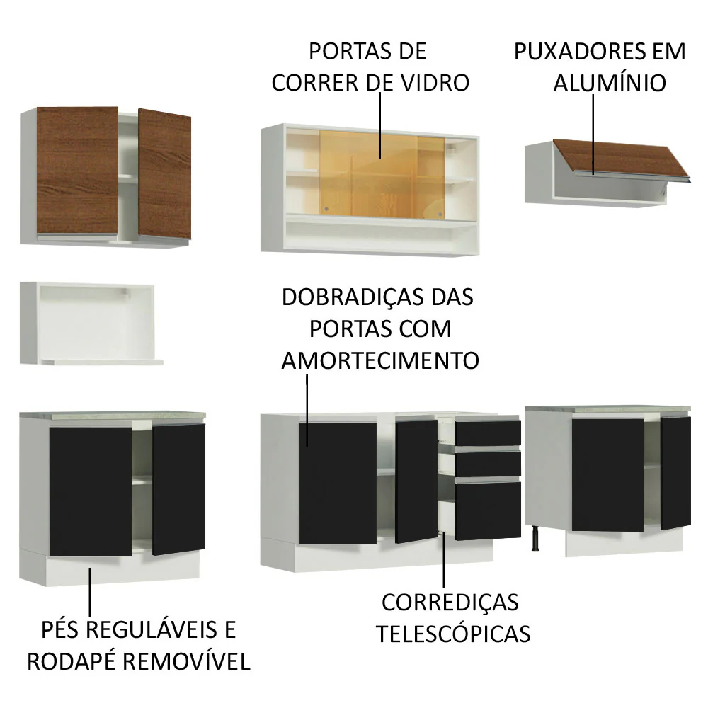 Armário de Cozinha Completa 280cm Branco/Preto/Rustic Genova Madesa 04 - Image 4