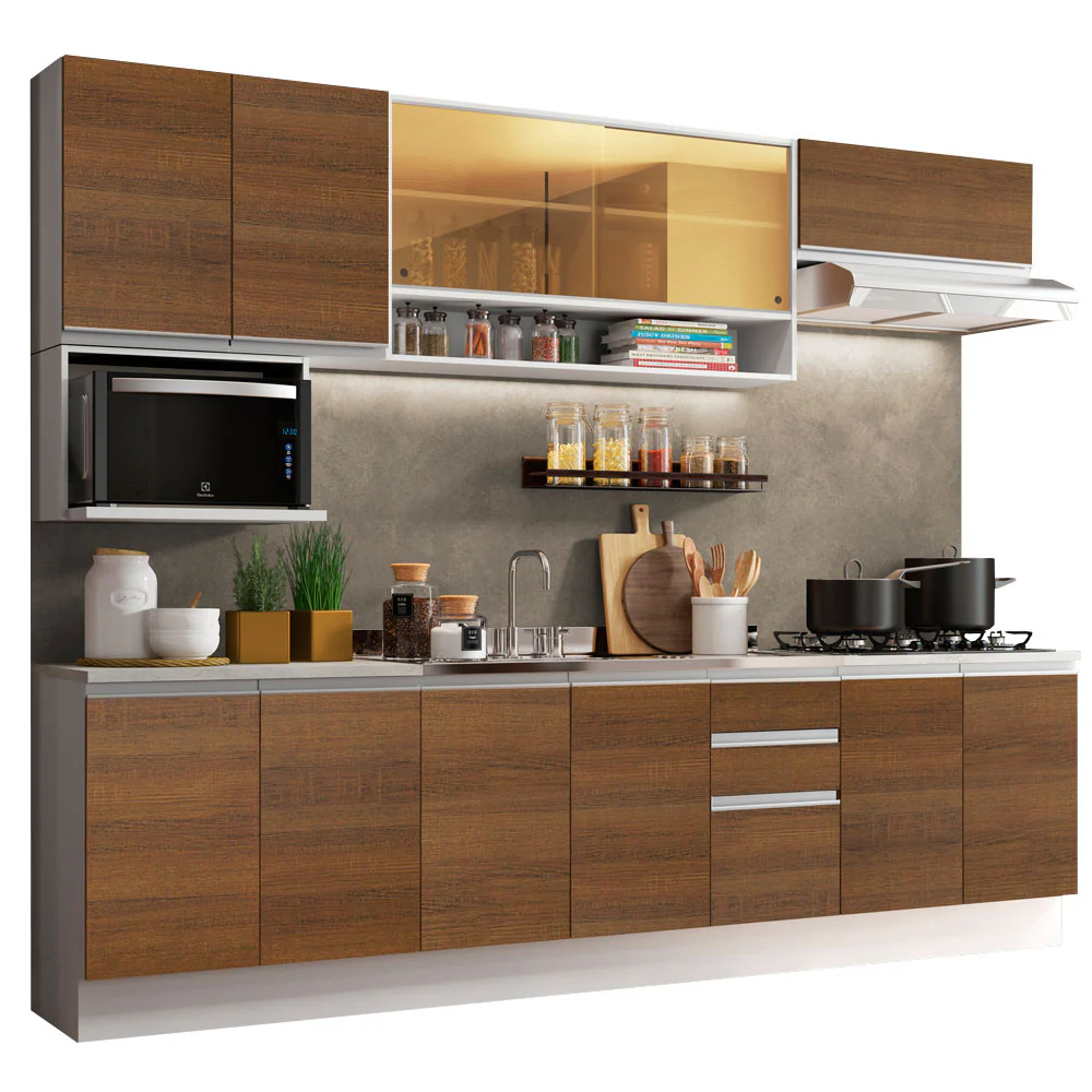 Armário de Cozinha Completa 280cm Branco/Rustic Genova Madesa 04 - Image 2
