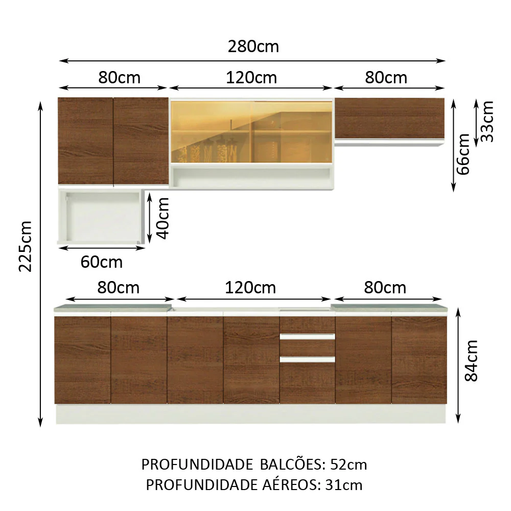 Armário de Cozinha Completa 280cm Branco/Rustic Genova Madesa 04 - Image 3