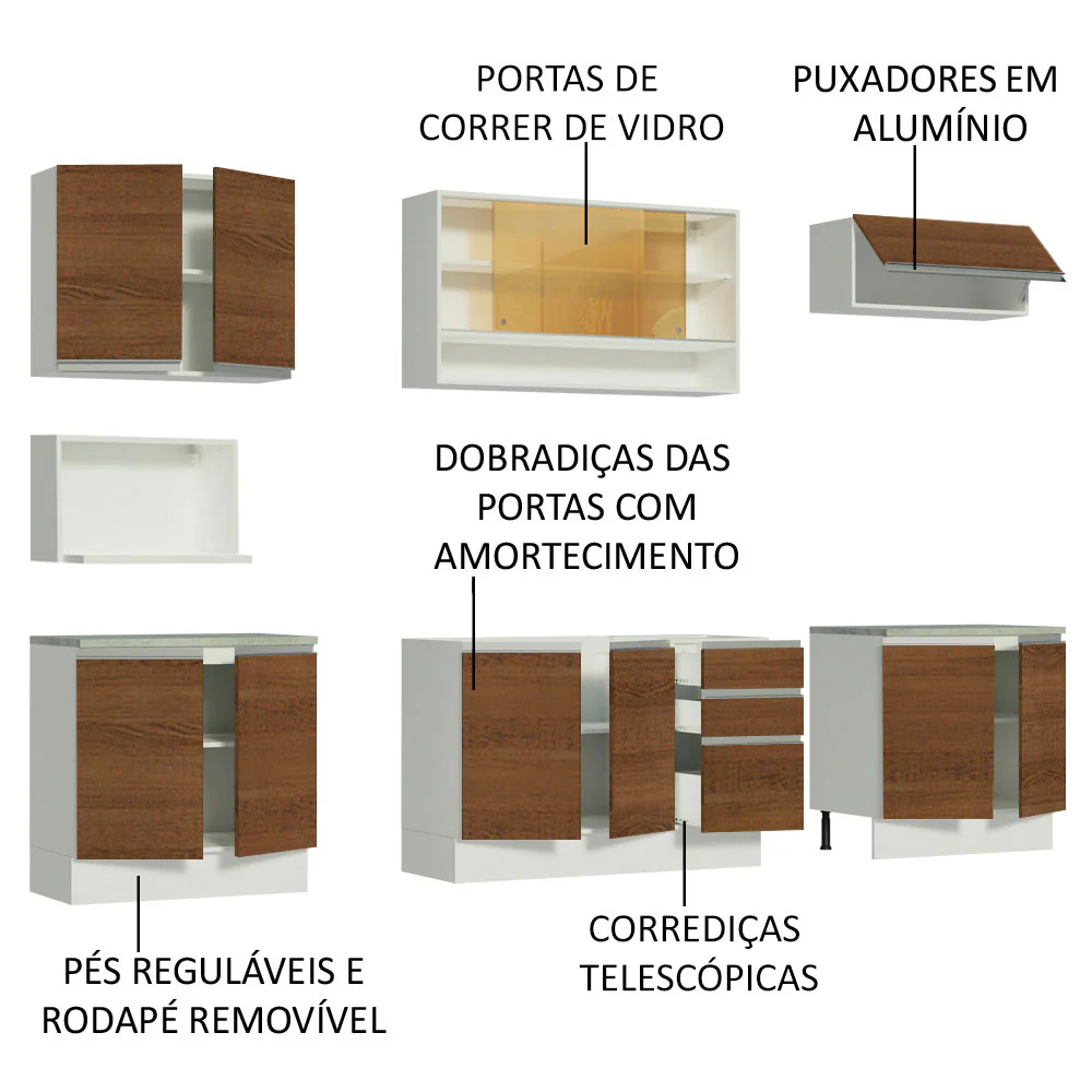 Armário de Cozinha Completa 280cm Branco/Rustic Genova Madesa 04 - Image 4