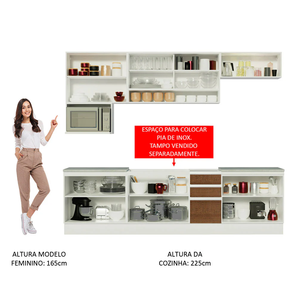 Armário de Cozinha Completa 280cm Branco/Rustic Genova Madesa 04 - Image 5