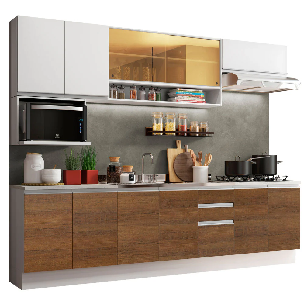 Armário de Cozinha Completa 280cm Branco/Rustic/Branco Genova Madesa 04 - Image 2