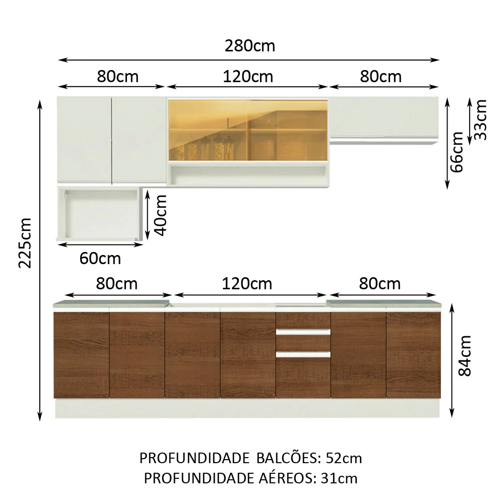 Armário de Cozinha Completa 280cm Branco/Rustic/Branco Genova Madesa 04 - Image 3