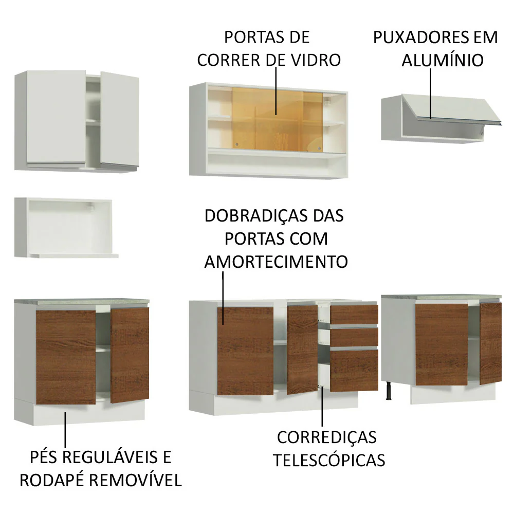 Armário de Cozinha Completa 280cm Branco/Rustic/Branco Genova Madesa 04 - Image 4