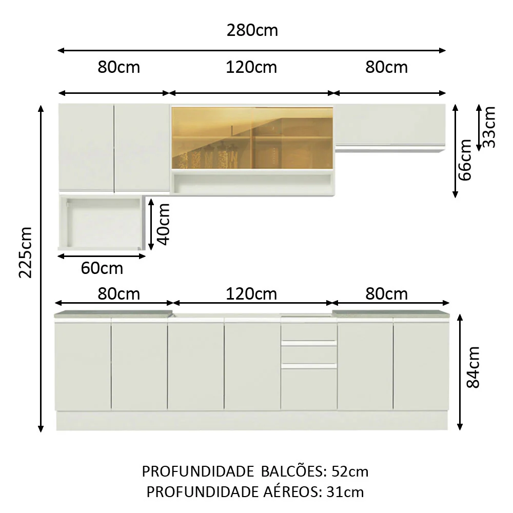 Armário de Cozinha Completa 280cm Branco Genova Madesa 04 - Image 3