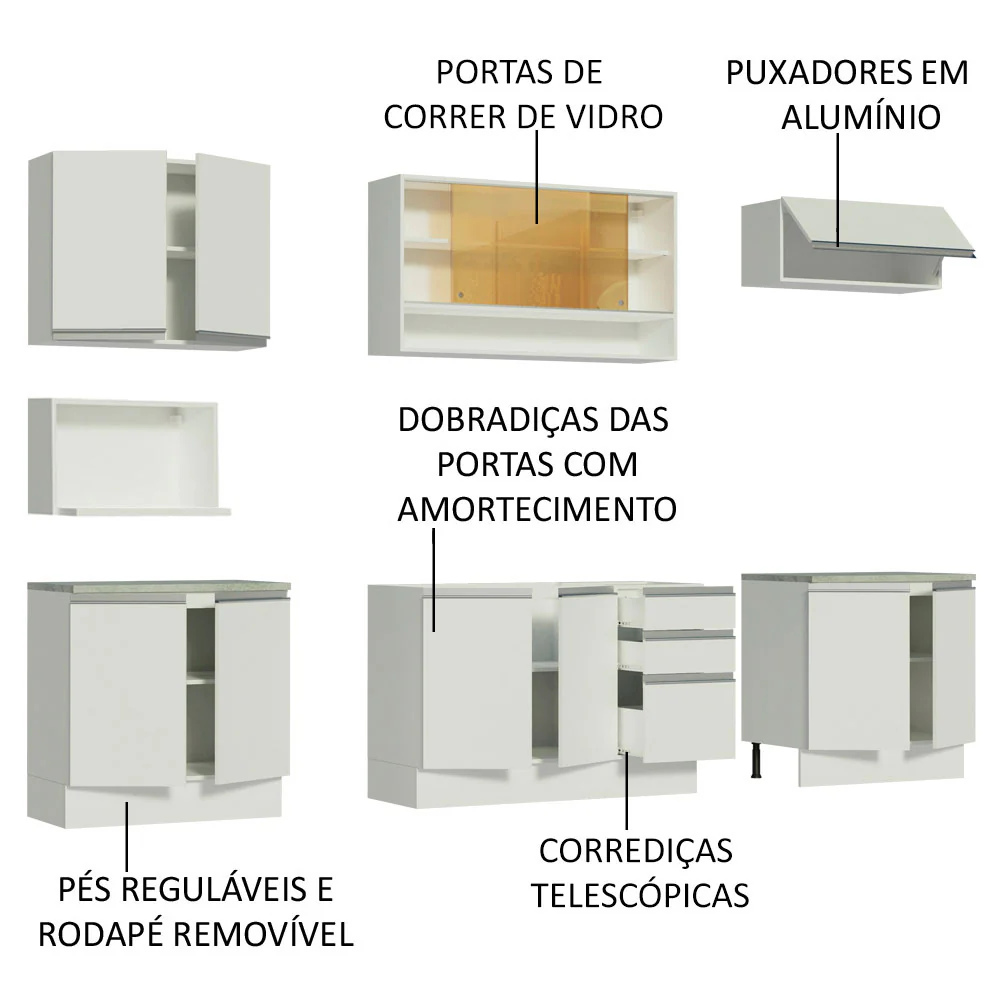 Armário de Cozinha Completa 280cm Branco Genova Madesa 04 - Image 4