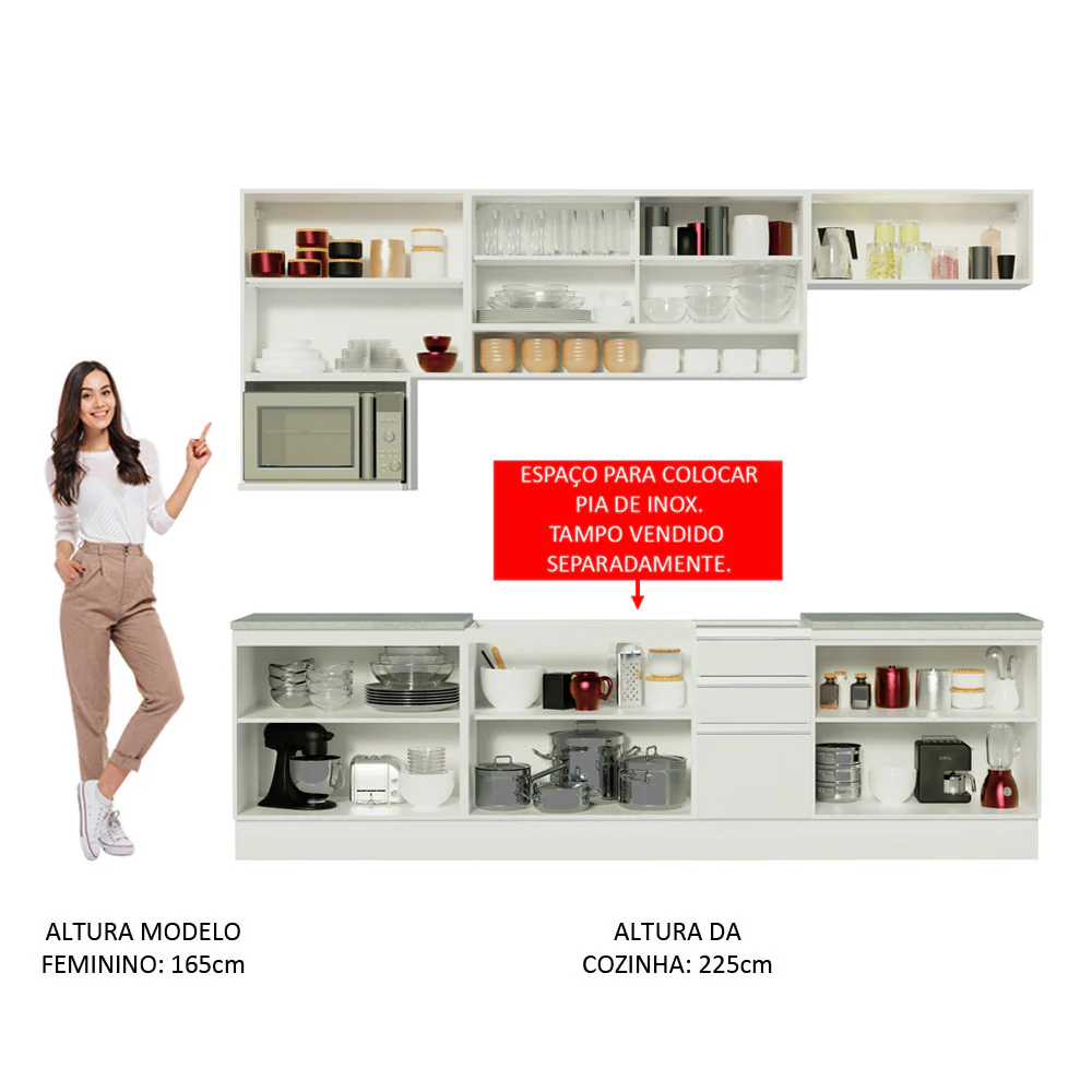 Armário de Cozinha Completa 280cm Branco Genova Madesa 04 - Image 5