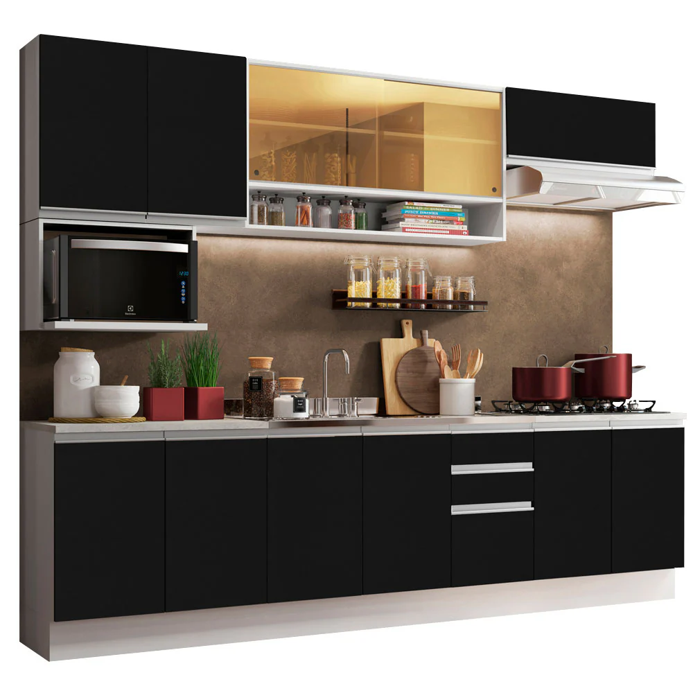Armário de Cozinha Completa 280cm Branco/Preto Genova Madesa 04 - Image 2