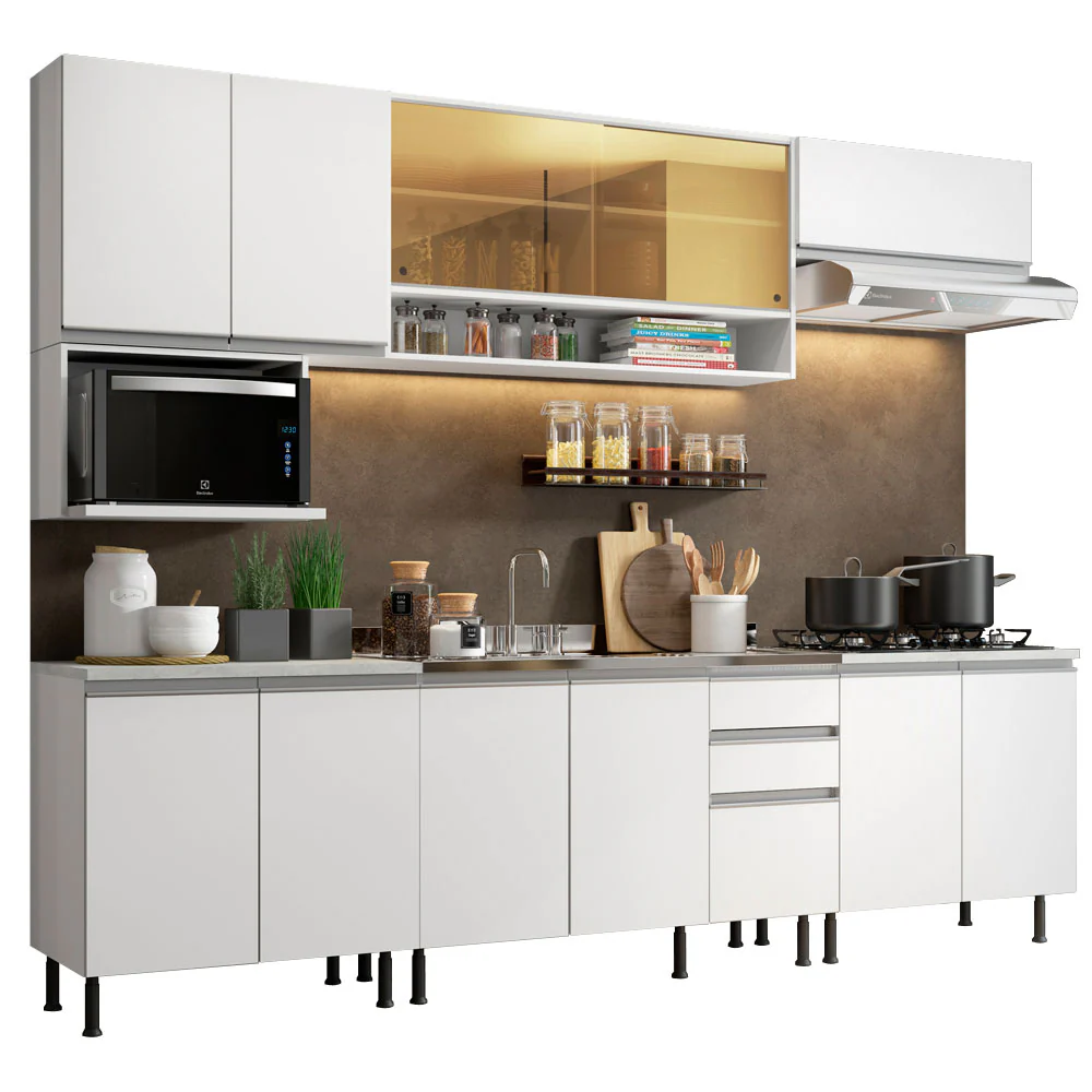 Armário de Cozinha Completa 280cm Branco Genova Madesa 04SR - Image 2
