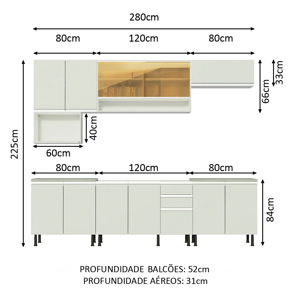 Armário de Cozinha Completa 280cm Branco Genova Madesa 04SR - Image 3