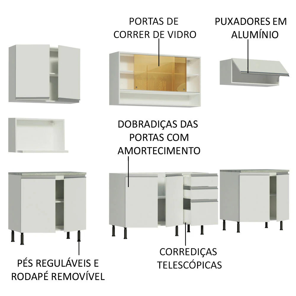 Armário de Cozinha Completa 280cm Branco Genova Madesa 04SR - Image 4