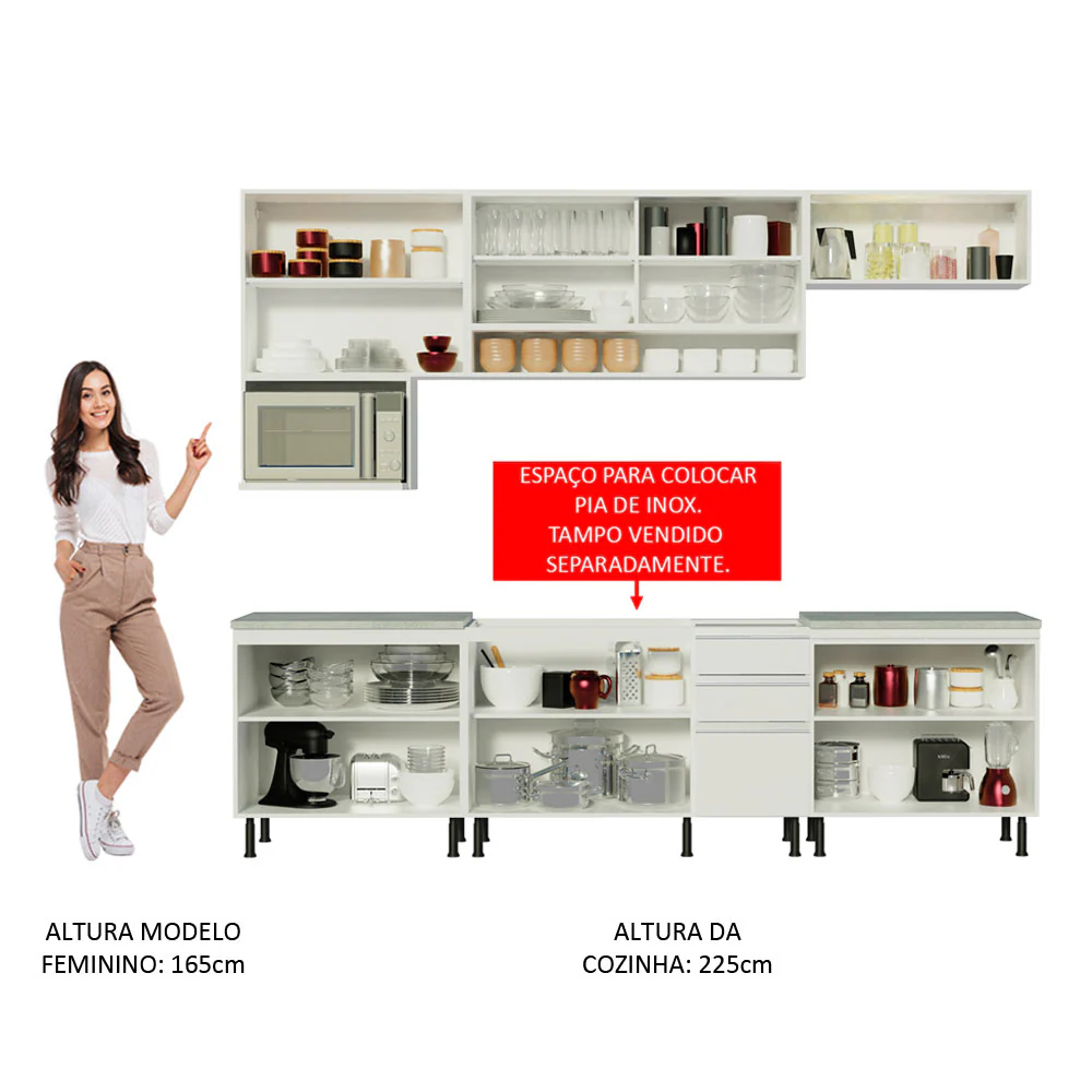 Armário de Cozinha Completa 280cm Branco Genova Madesa 04SR - Image 5