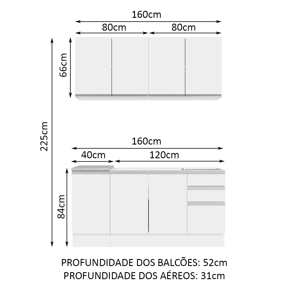 Armário de Cozinha Compacta 160cm Branco Glamy Madesa 01 - Image 3