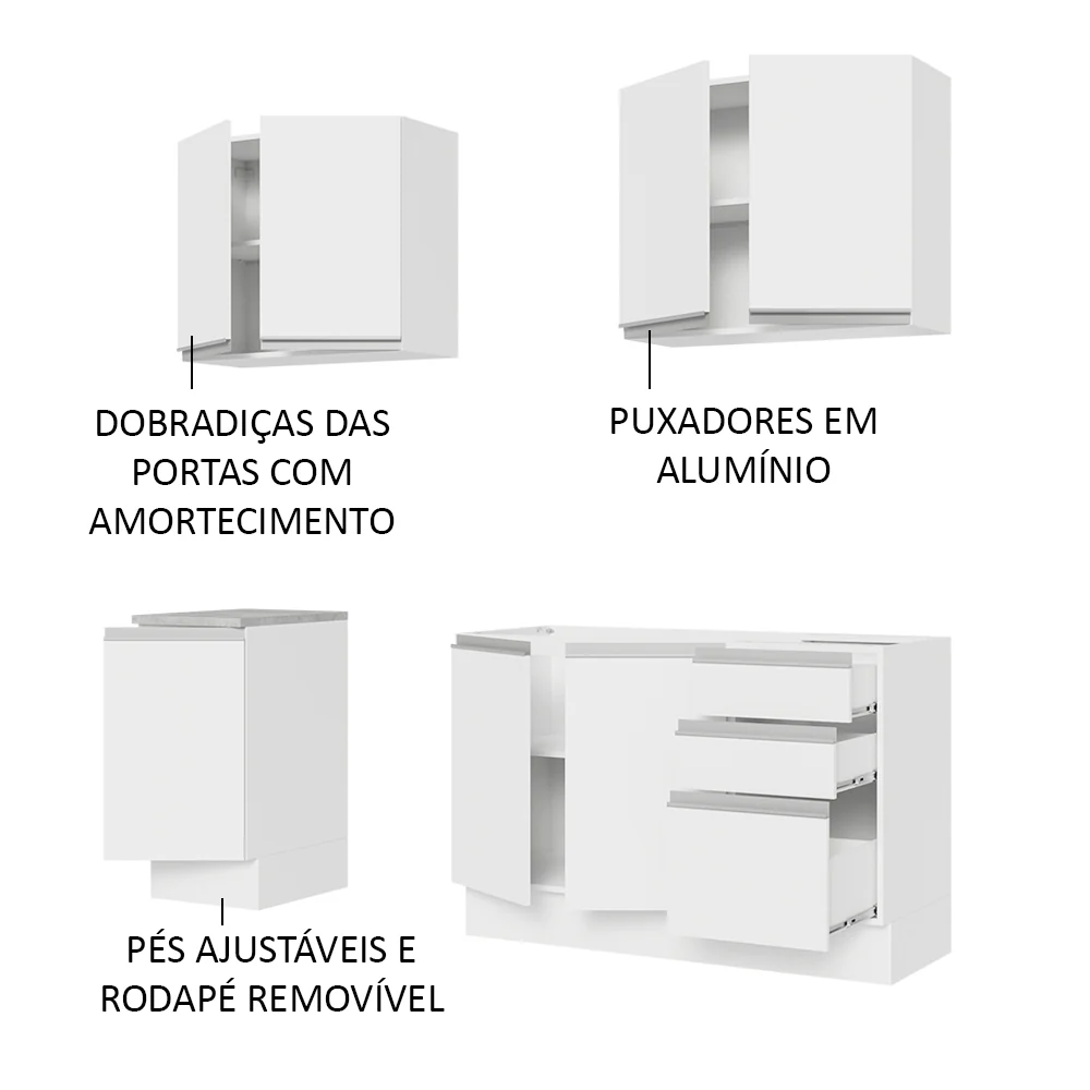 Armário de Cozinha Compacta 160cm Branco Glamy Madesa 01 - Image 4