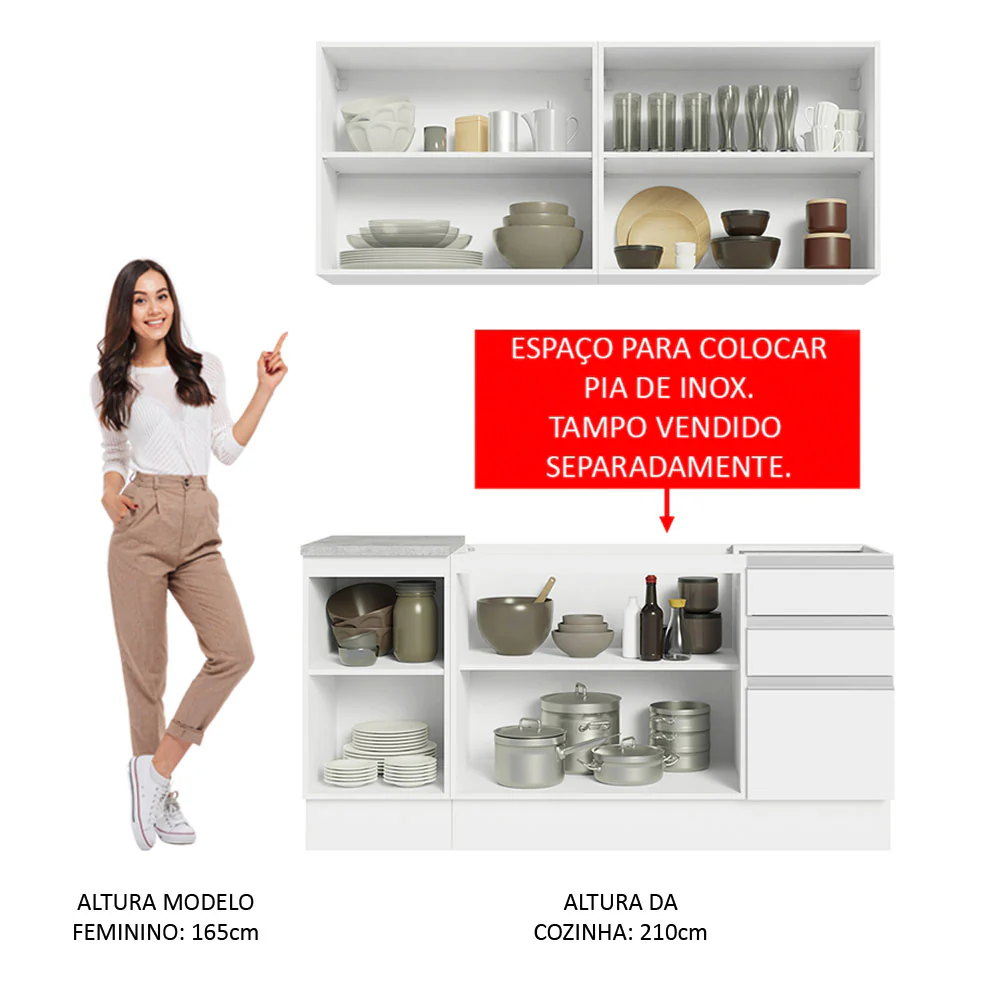 Armário de Cozinha Compacta 160cm Branco Glamy Madesa 01 - Image 5