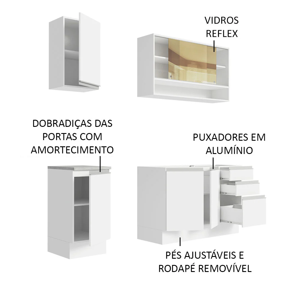 Armário de Cozinha Compacta 160cm Branco Glamy Madesa 02 - Image 4