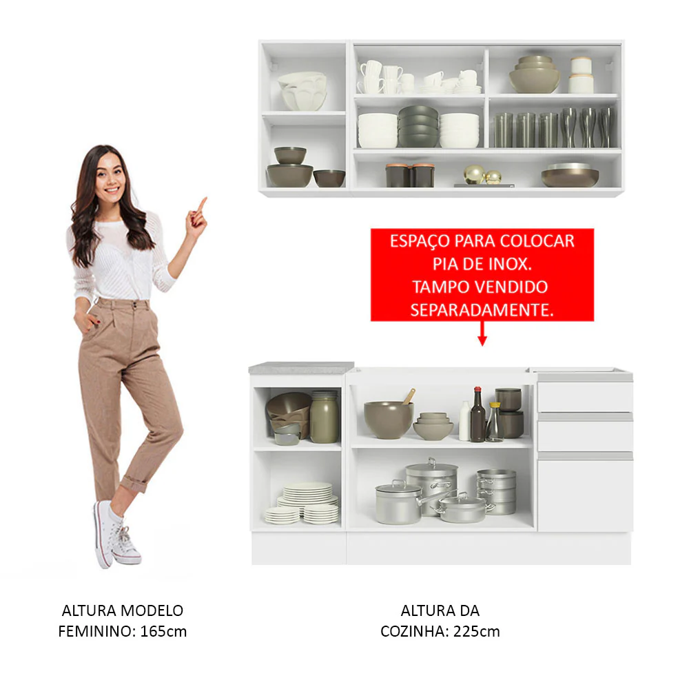 Armário de Cozinha Compacta 160cm Branco Glamy Madesa 02 - Image 5