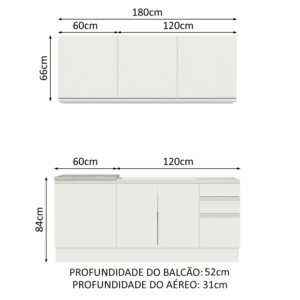 Armário de Cozinha Compacta 180cm Branco Glamy Madesa 05 - Image 3