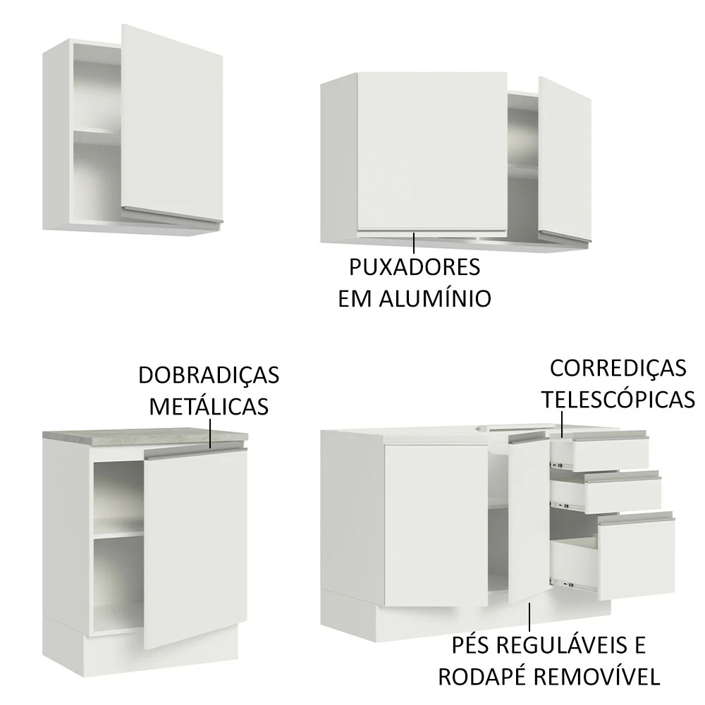Armário de Cozinha Compacta 180cm Branco Glamy Madesa 05 - Image 4