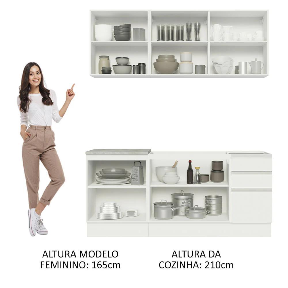 Armário de Cozinha Compacta 180cm Branco Glamy Madesa 05 - Image 5