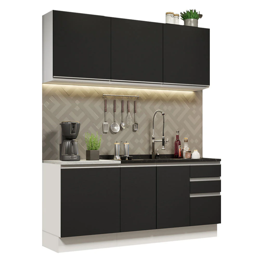 Armário de Cozinha Compacta 180cm Branco Preto Glamy Madesa 05 - Image 2