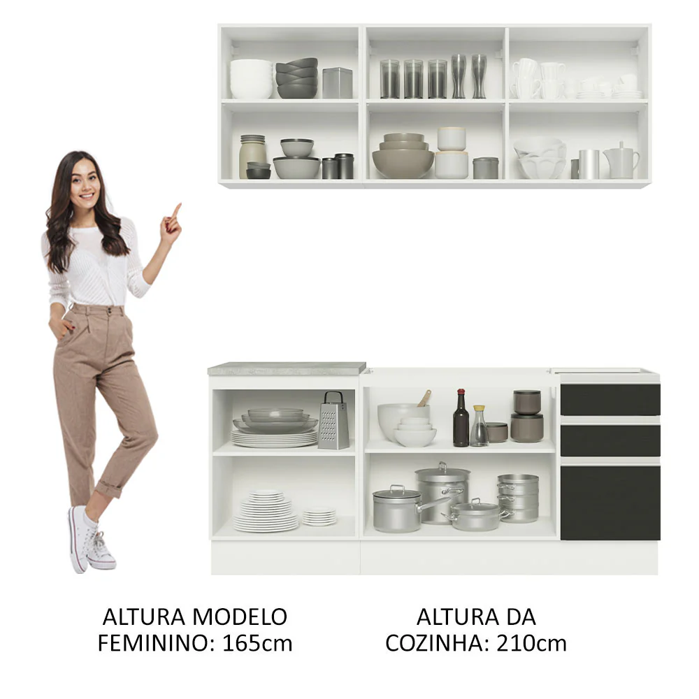 Armário de Cozinha Compacta 180cm Branco Preto Glamy Madesa 05 - Image 5