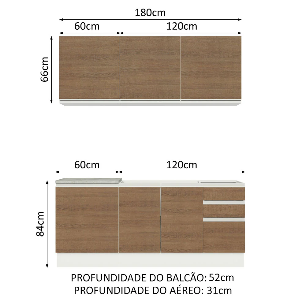 Armário de Cozinha Compacta 180cm Branco Rustic Glamy Madesa 05 - Image 3