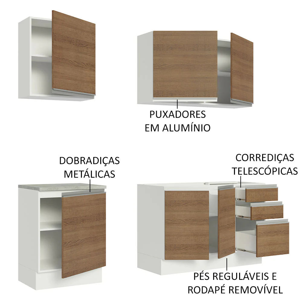 Armário de Cozinha Compacta 180cm Branco Rustic Glamy Madesa 05 - Image 4