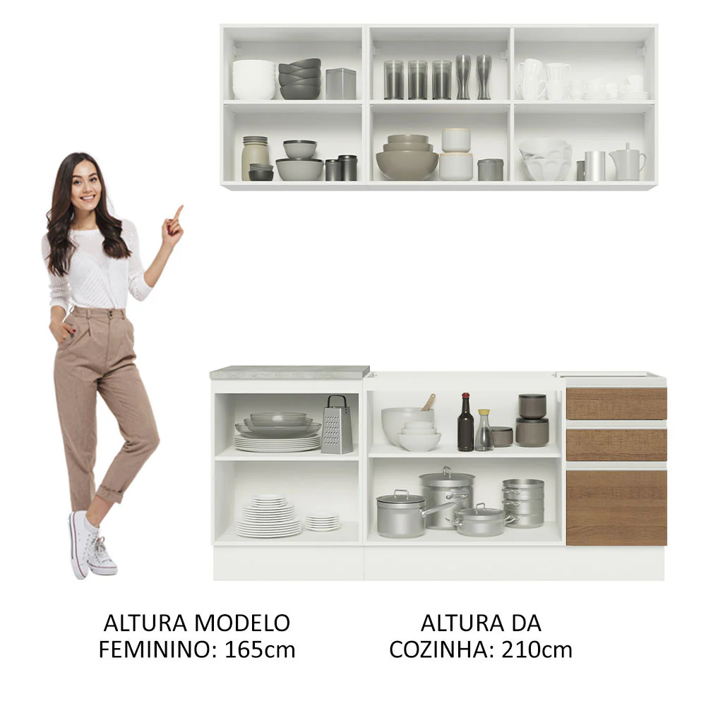 Armário de Cozinha Compacta 180cm Branco Rustic Glamy Madesa 05 - Image 5