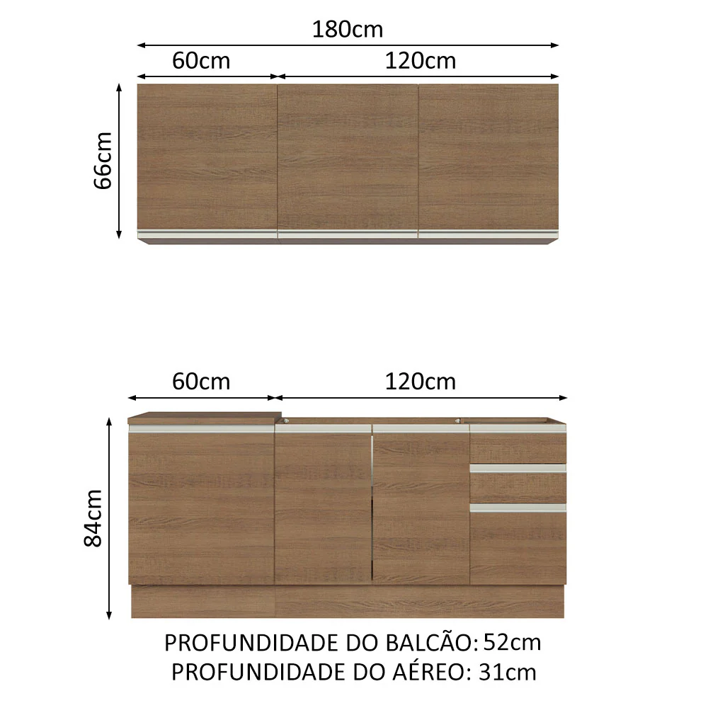 Armário de Cozinha Compacta 180cm Rustic Glamy Madesa 05 - Image 3