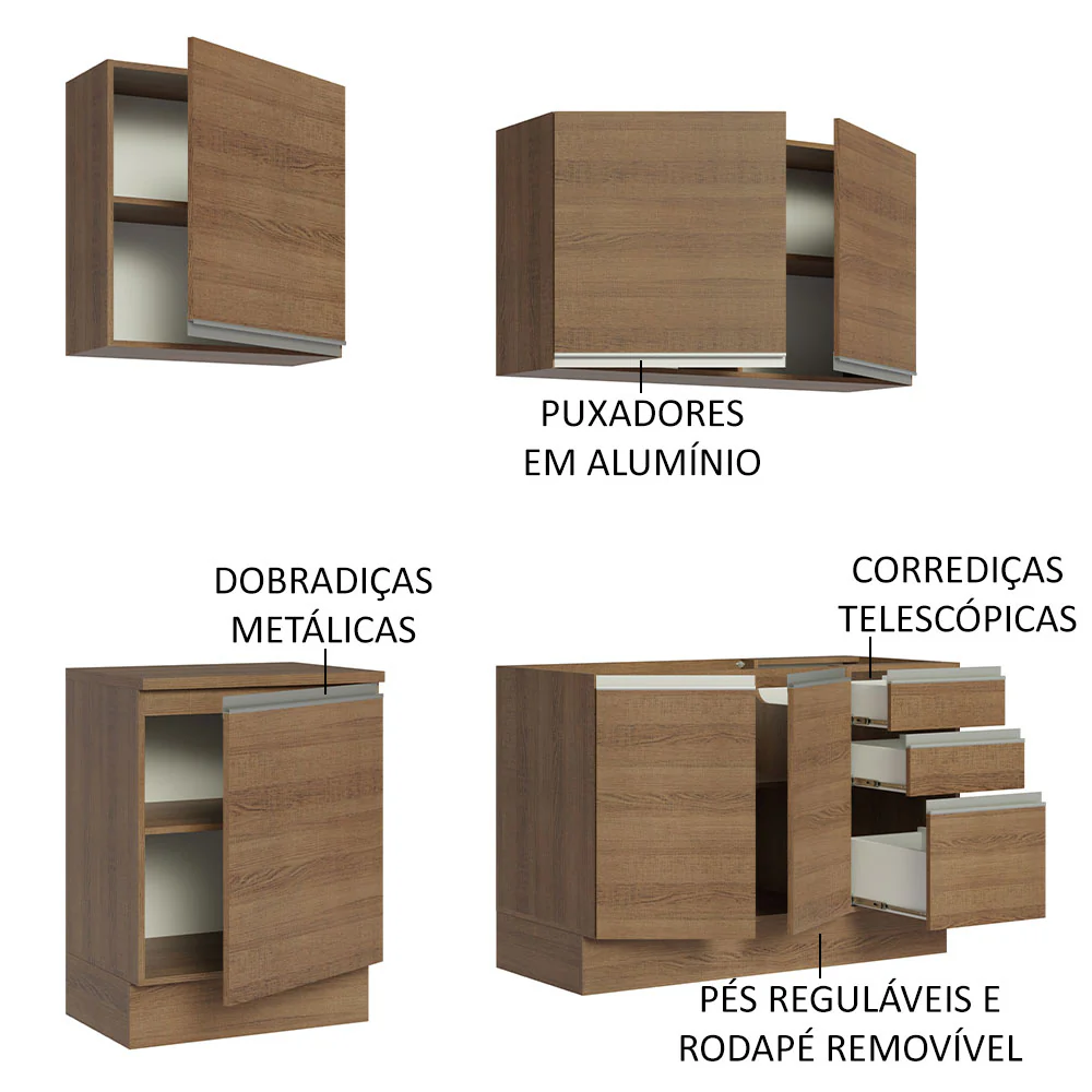 Armário de Cozinha Compacta 180cm Rustic Glamy Madesa 05 - Image 4