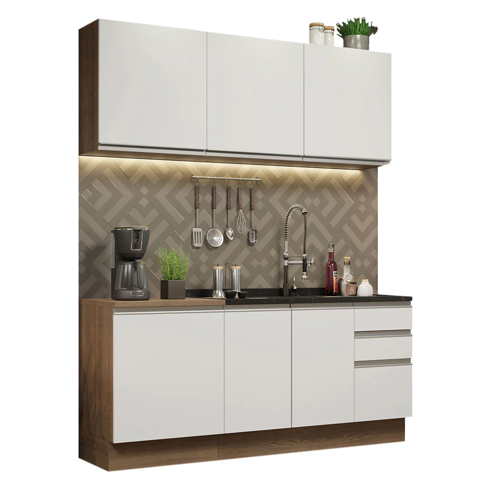 Armário de Cozinha Compacta 180cm Rustic Branco Glamy Madesa 05 - Image 2