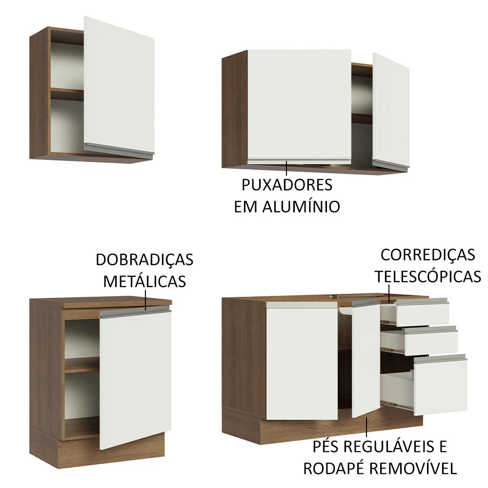 Armário de Cozinha Compacta 180cm Rustic Branco Glamy Madesa 05 - Image 4