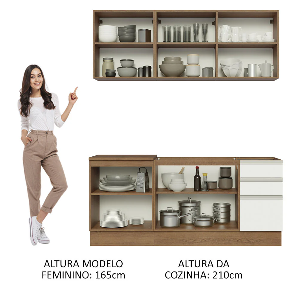 Armário de Cozinha Compacta 180cm Rustic Branco Glamy Madesa 05 - Image 5