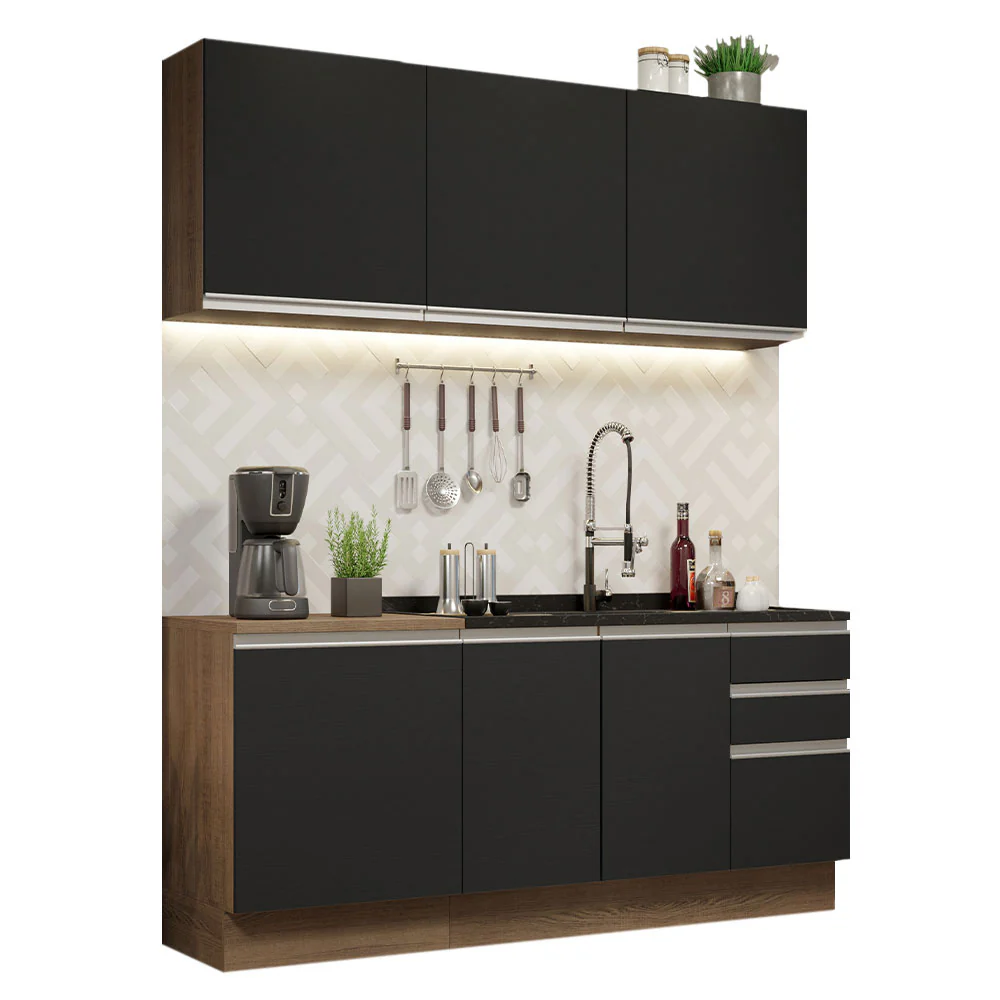 Armário de Cozinha Compacta 180cm Rustic Preto Glamy Madesa 05 - Image 2