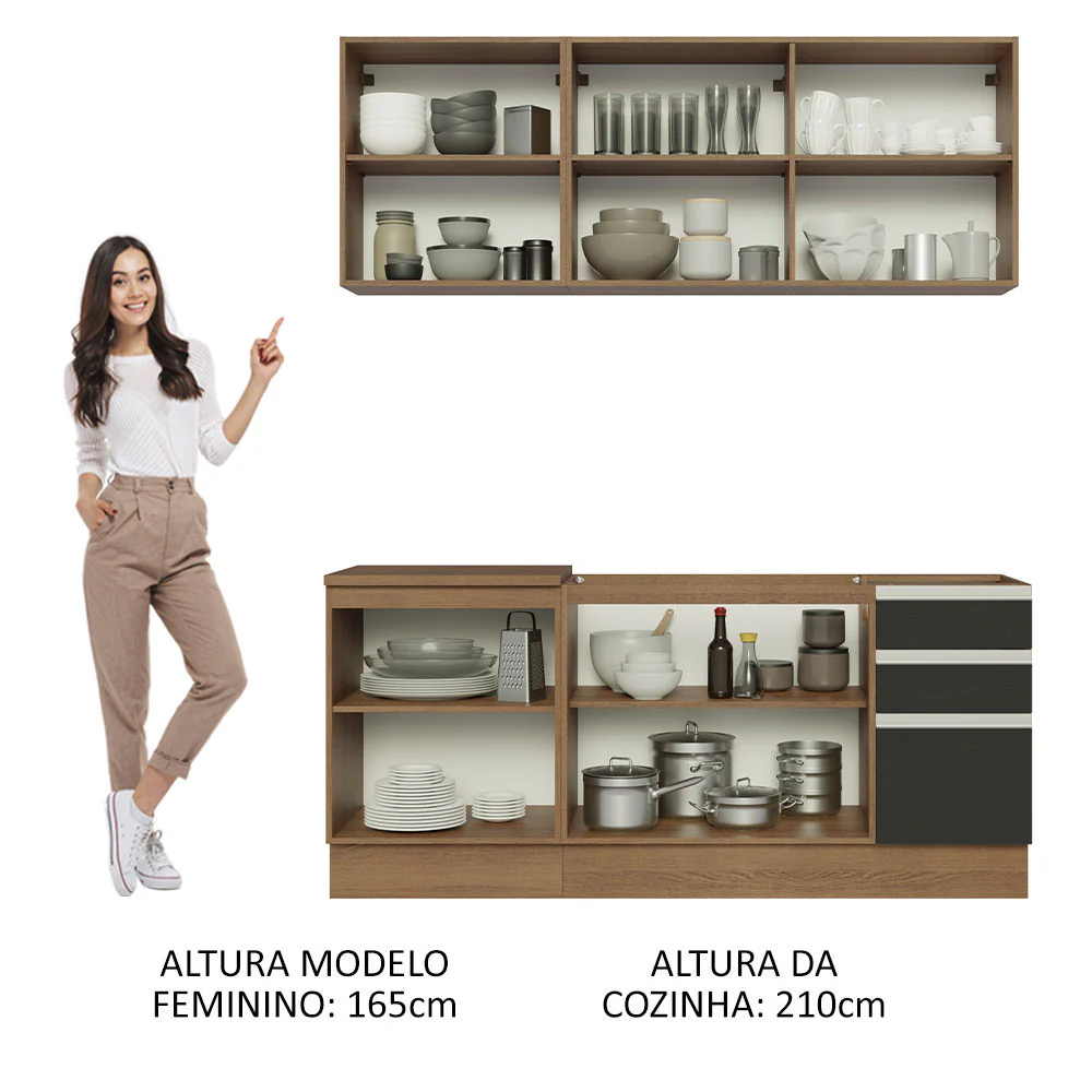 Armário de Cozinha Compacta 180cm Rustic Preto Glamy Madesa 05 - Image 5