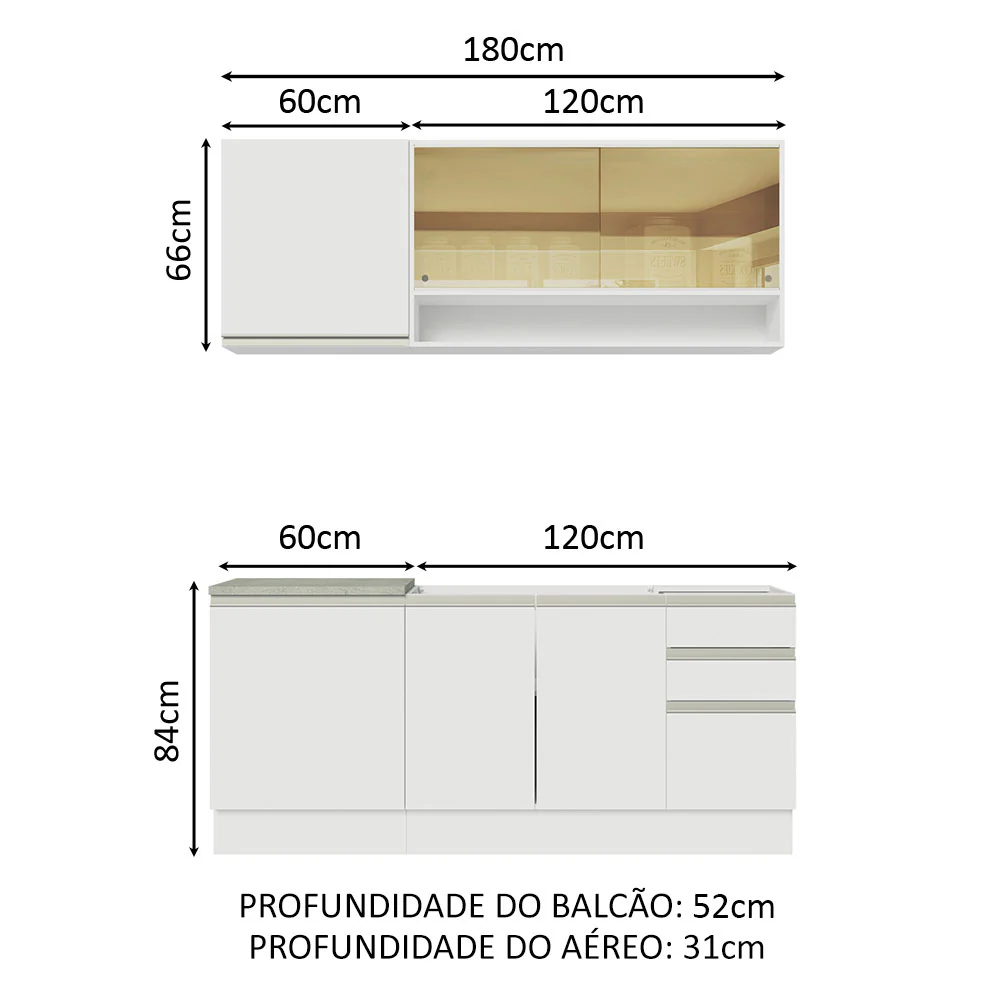 Armário de Cozinha Compacta 180cm Branco Glamy Madesa 06 - Image 3