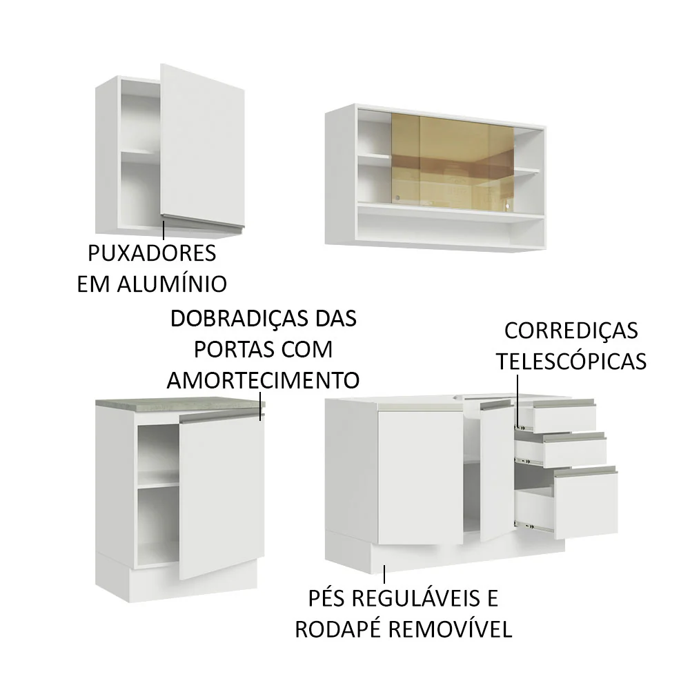 Armário de Cozinha Compacta 180cm Branco Glamy Madesa 06 - Image 4