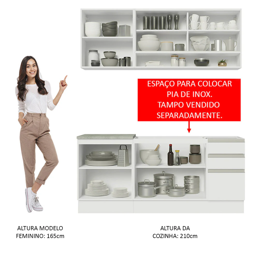 Armário de Cozinha Compacta 180cm Branco Glamy Madesa 06 - Image 5