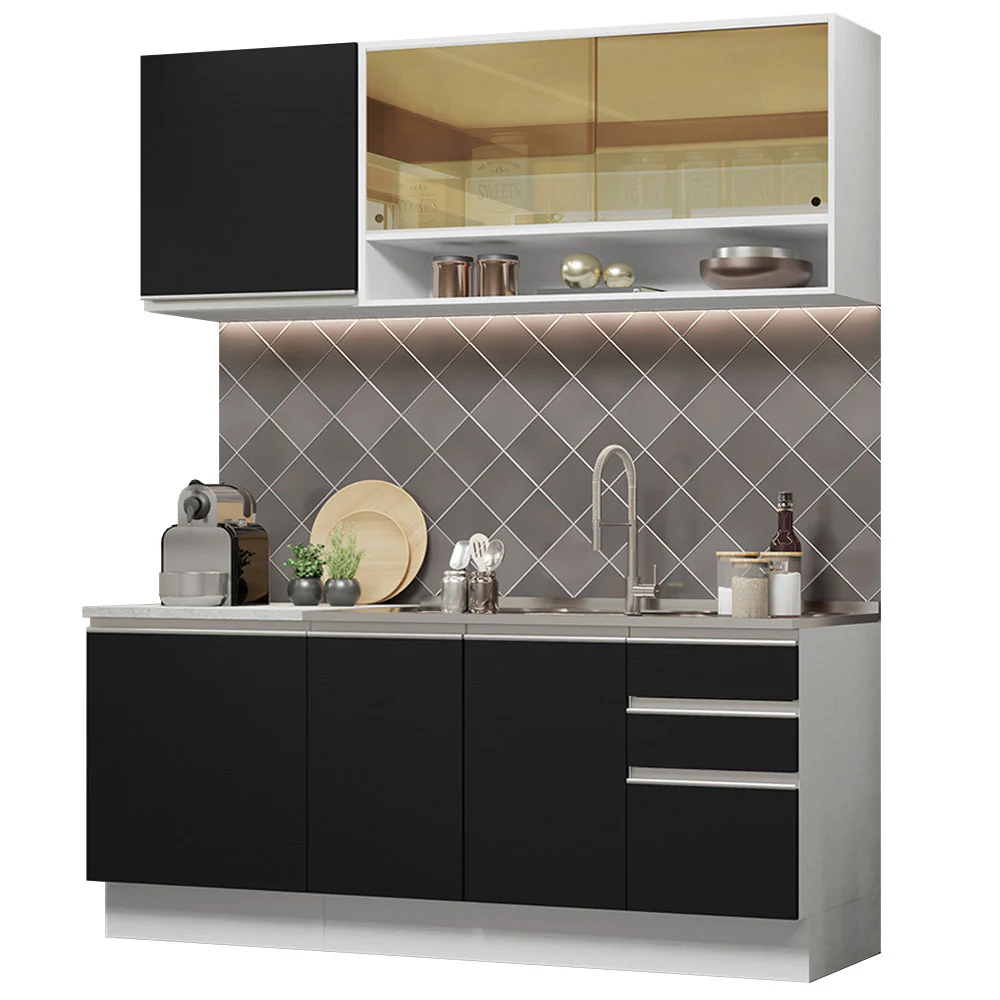 Armário de Cozinha Compacta 180cm Branco Preto Glamy Madesa 06 - Image 2