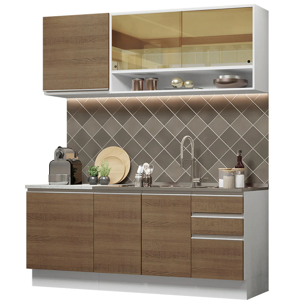 Armário de Cozinha Compacta 180cm Branco Rustic Glamy Madesa 06 - Image 2