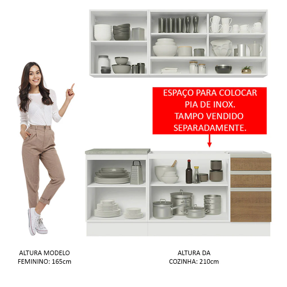 Armário de Cozinha Compacta 180cm Branco Rustic Glamy Madesa 06 - Image 5