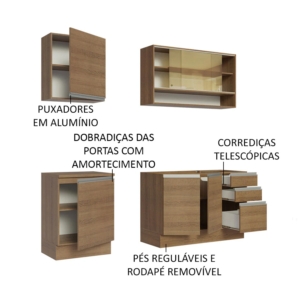 Armário de Cozinha Compacta 180cm Rustic Glamy Madesa 06 - Image 4