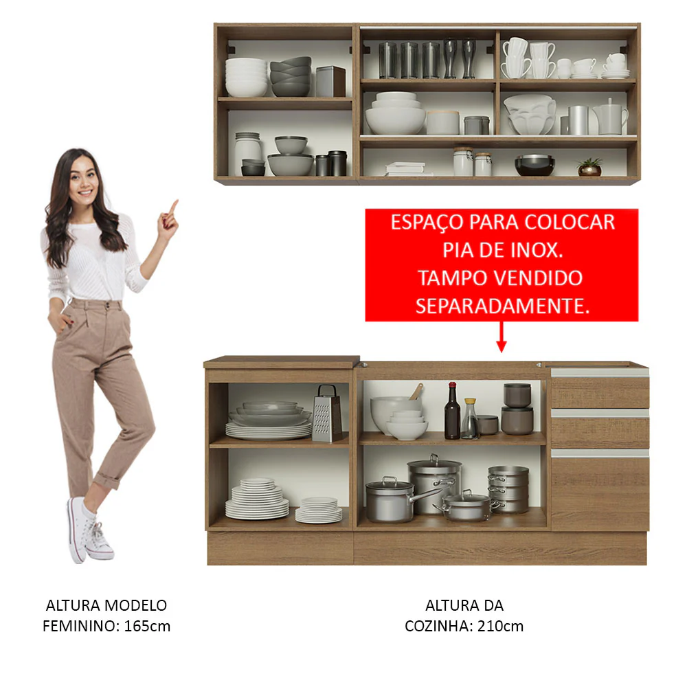 Armário de Cozinha Compacta 180cm Rustic Glamy Madesa 06 - Image 5